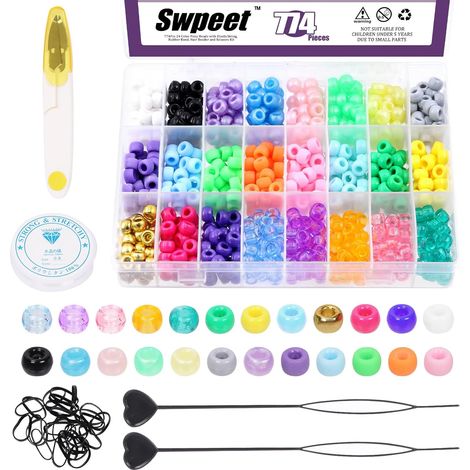 Set of 774 beads in 24 colors for hair braiding kits, rubber bracelets, including candy beads, rubber bands, and quick-release beads for braids. (1/5)