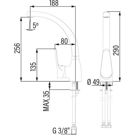 Grifo de cocina Caño alto Curvo Altura Max 30 CATA CBA CROMO /E C (1/2)
