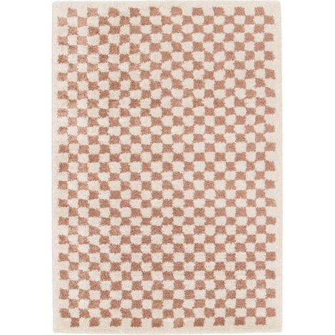 sweeek - Indoor Teppich Shaggy Schachbrettmuster altrosa und cremefarben - 120 x 170 cm