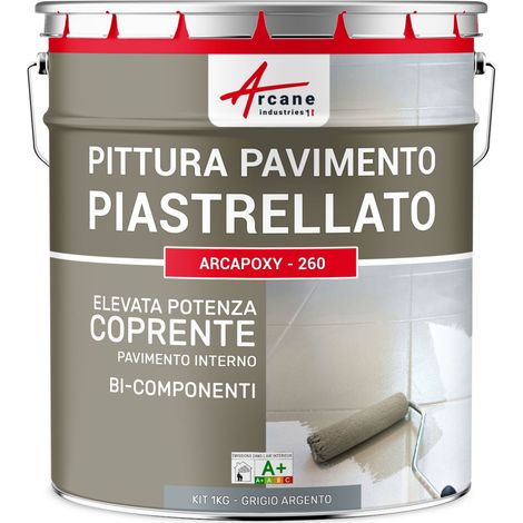 Vernice per piastrelle pavimento, a base di resina epossidica - Arcapoxy Pavimento Piastrellato - 1 kg (fino a 5 m² in 2 strati) Grigio Argento - RAL 7001 - ARCANE INDUSTRIES