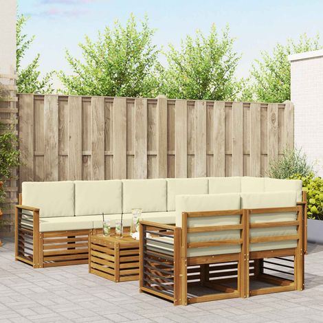 Sofagarnituren 9 pcs Natur und Creme Massivholz Akazie