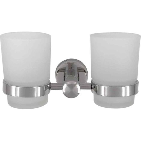 Porte-Brosse À Dents Mural - Acier Inoxydable AISI 304 - Verre Dépoli Épais - Double Logement - Pour Salle De Bain Maison Ou Hôtel - 1 Pièce