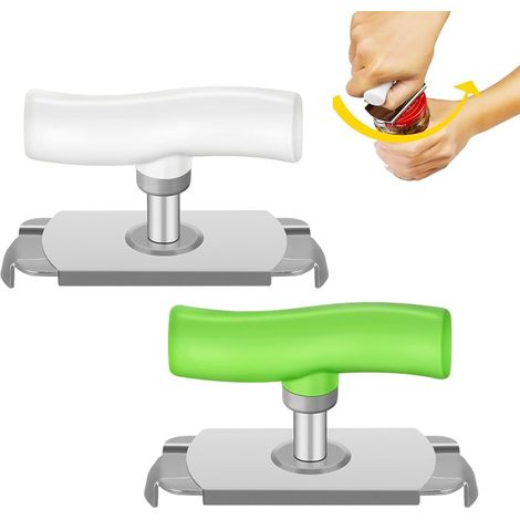 Lot de 2 ouvre-bocaux sans effort, ouvre-bocaux manuel robuste, ouvre-bocaux multifonctionnel, ouvre-couvercle réglable en acier inoxydable, pour la cuisine et l'utilisation quotidienne (vert/blanc) (1/5)