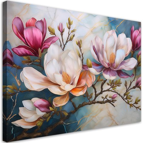 Tableau déco Magnolias Fleurs colorées Marbre 90x60 (1/5)
