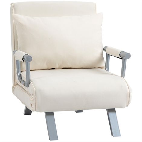 Canapé convertible blanc en suède 1 place avec coussin (1/5)