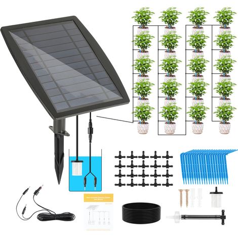 Wolketon Sistema di irrigazione solare automatico per piante, kit di irrigazione a goccia senza rubinetto per un massimo di 20 piante