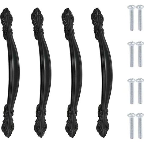 Ineasicer 4 pièces Poignee de Meuble Vintage Poignet de Porte Cuisine Meuble de Alliage Poignées de Placard Noir Poignée en arc D'armoire,pour Commodes Salles de Bains,Entraxe de trous 128mm (1/4)