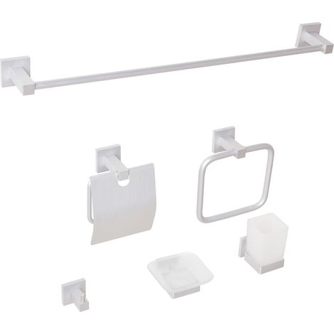 Conjunto de 6 accesorios de baño moderno de aluminio mate vaso y jabonera incluidos clásico plateado Uvita