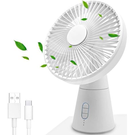 Ventilateur de bureau USB oscillant portable, 4 vitesses, 3 modes d'éclairage LED, ventilateur électrique silencieux rechargeable pour maison, bureau, chambre, voyage, camping, extérieur (1/5)