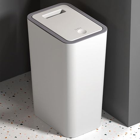 Poubelle de salle de bain, cuisine, étroite, avec couvercle, anti-odeur, couvercle pop-up en polypropylène, pour salle de bain, cuisine, bureau, salon, chambre à coucher, poubelle WC (blanche) (1/5)
