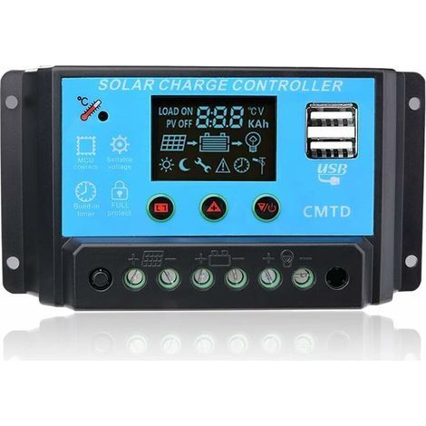 20A Contrôleur de charge Régulateur Panneau solaire Affichage LED 12-24V, Régulateur Batterie Panneau solaire Protection Sûre (1/4)
