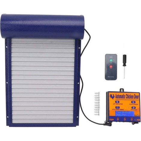 Porte automatique poulailler en aluminium programmable poulailler ouvre-porte avec minuterie Capteur de lumière télécommande 3 modes bleu (1/4)