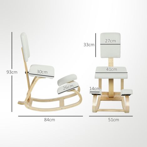 Fauteuil à bascule à genoux tissu effet lin bois de bouleau, 51 x 84 x 93 cm, crème (1/4)