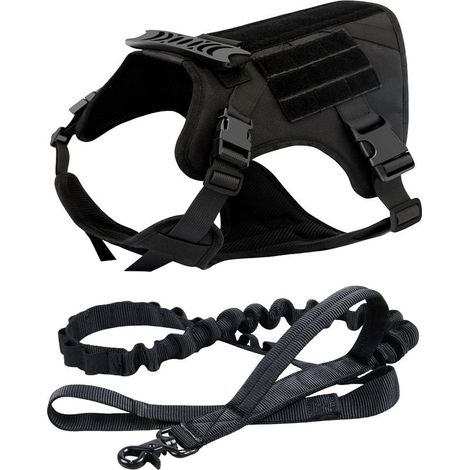Gilet tactique pour chien avec laisse, noir, réglable, taille XL, adapté aux chiens (1/3)