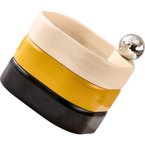 Set aus 2 drehbaren Schmuckkästchen aus Kunststoff, oxidationsbeständig, zart, für Armbänder und Ohrringe, ideal für Reisen, cremefarben, gelb und schwarz (1/5)