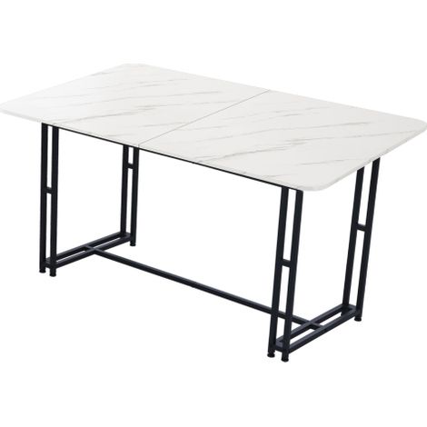 Mesa de comedor rectangular, con marco de metal, patas negras, 140x80x74 cm (1/4)