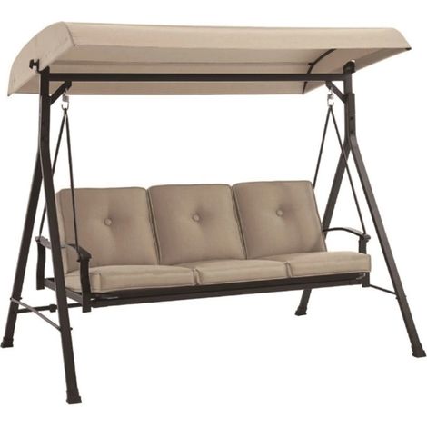 dondolo da giardino 3 posti eurogarden in acciaio e textilene beige 210x112x180 cm