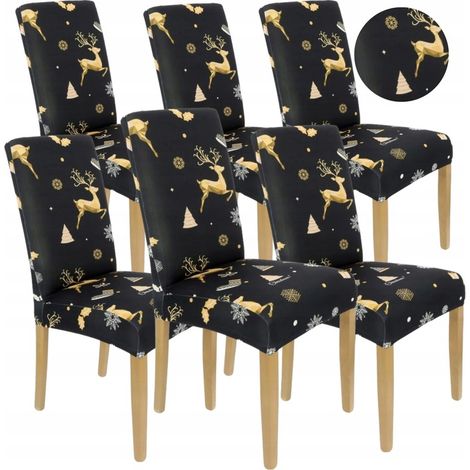 Funda de silla negra con motivos navideños, elástica [21DP1] (1/5)