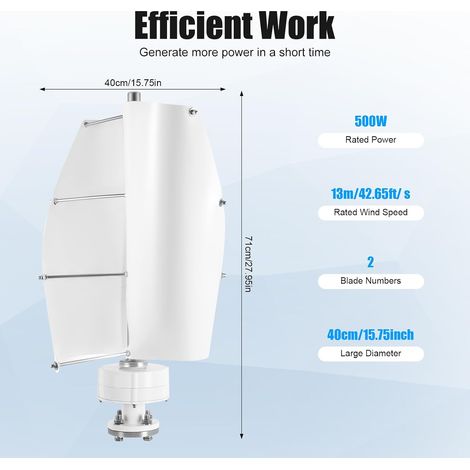Windturbine 100W Windgenerator, 12V Windkraftanlage Vertikale, Windrad Stromerzeugung, Geräuscharmer Windkraftwerk für Heimgebrauch, Stromergänzung, Weiß, 40x71cm