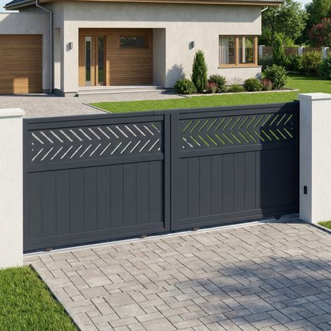 Portail coulissant aluminium 340x140 cm anthracite motorisable (1/5)