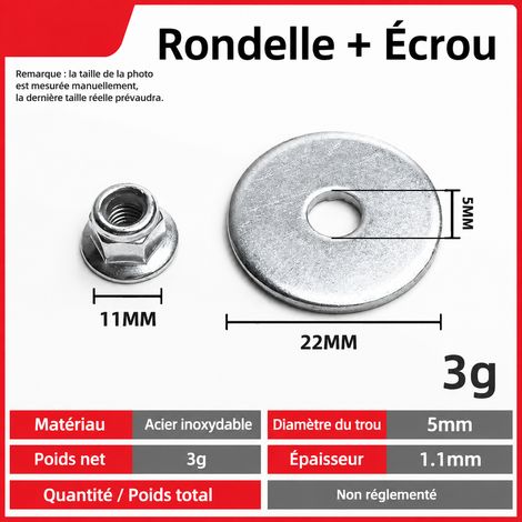 Rondelle écrou 3 g accessoire pour tondeuse en acier laminé à froid 10mm 5mm 0.003 2 × 2 × 0,1 cm 7 g – Livraison gratuite
