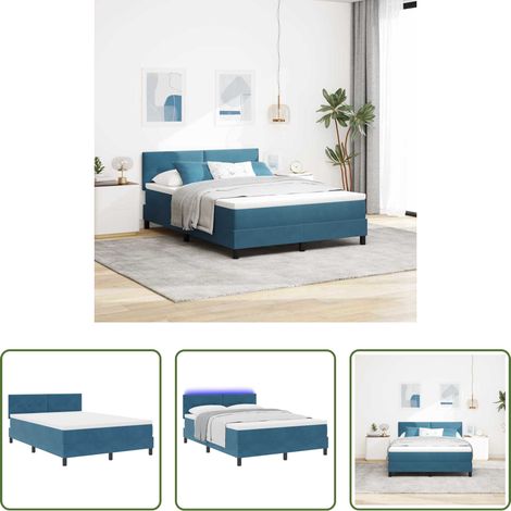 Lits modernes - Lit à ressort LED avec matelas Bleu foncé 140 x 200 cm Velours (1/5)