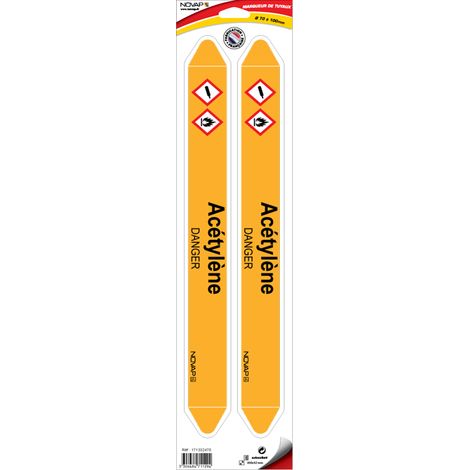Planche de 2 marqueurs de tuyauterie 450 x 52 mm pour Ø 70 à 100 mm - Acétylène - 4711294