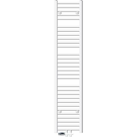 ECD Germany Radiador de baño conexión central 300 x 1800 mm blanco recto con termostato y juego de conexión suelo de paso blanco radiador calefacción calentador secador de toallas (1/5)