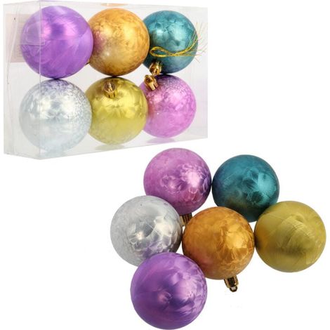 Set mit 6 mehrfarbigen Kunststoffkugeln – Weihnachtsdekoration, 6 cm (1/3)