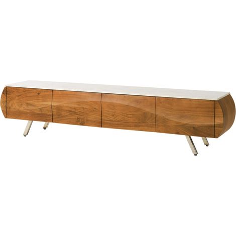 Mobile TV Acacia naturale / marmo bianco Laccato 204x40x45 cm montato parzialmente MONTREAL 124 (1/4)