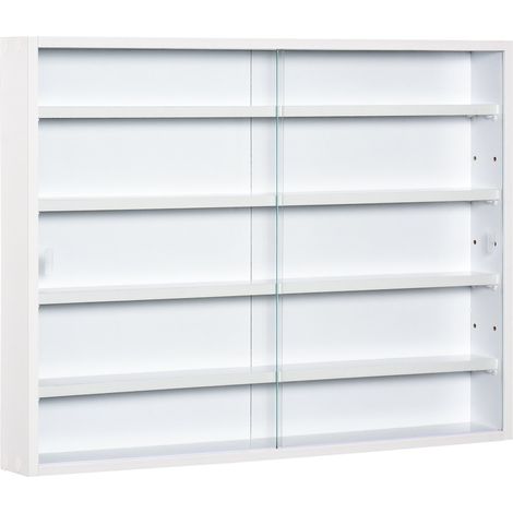 Pensile Bacheca Portaoggetti 80x9,5x60 cm con Ante Scorrevoli in Vetro Bianca (1/5)