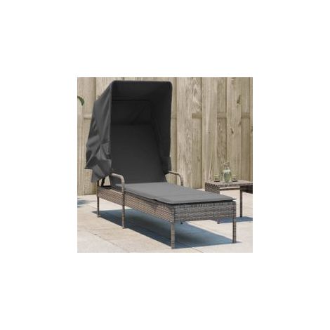 Chaise longue avec auvent gris résine tressée (1/5)