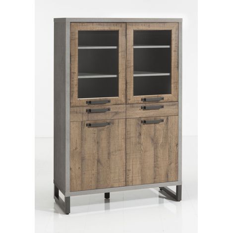 Vitrine 110x170 h cm Eiche und Beton - Adrano