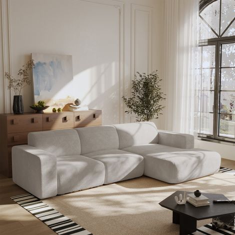 NAYVA Canapé d'angle en tissu beige - Angle droit (1/5)