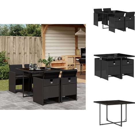 Ensemble à manger de jardin coussins 5pcs Noir Résine tressée - Meubles De Jardin - Salon De Jardin - Set De Table - Résine Tressée - Mobilier D'extérieur (1/5)