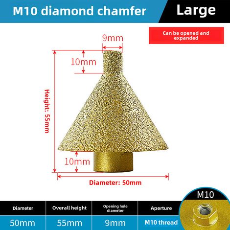 Outil de chanfreinage de trous diamanté, tête de meulage conique neuve, pour carrelage en céramique, pierre de quartz Dali, foret de meuleuse d'angle (chanfreineur de trous [M10] Φ50mm) (1/5)