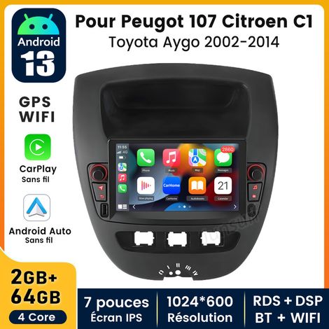 Carplay Autoradio pour Peugeot 107 Citroen C1 Toyota Aygo 2005-2014 écran 7 pouces Android 14 2+64G JUNSUN (1/5)