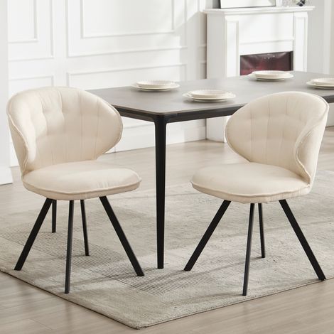 Wahson Sedie Set di 2, Sedieda Pranzo in Tessuto con Gambe in Metallo, Sedie Imbottite per Sala da Pranzo/Soggiorno, Bianco
