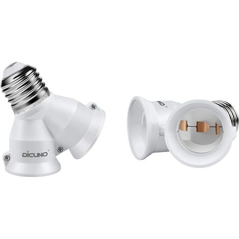 DiCUNO Juego de 2 adaptadores de casquillo E27 2 en 1, divisor en Y, convertidor de doble casquillo para lámparas de techo, lámparas de pie y luminarias E27. (1/5)