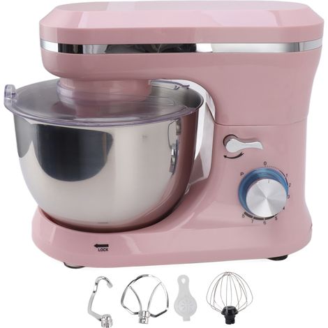 Batteur électrique sur socle 1000W, crochet à pâte et fouet plat inclus, 8 vitesses, bol 4,5L pour légumes et œufs, prise EU 220V rose (1/5)