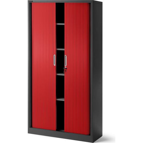 Armoire en métal à portes coulissantes DAMIAN, 900 x 1850 x 450 mm, rouge anthracite (1/3)