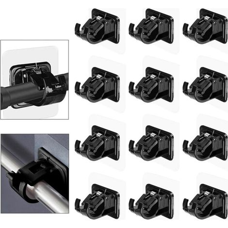 12er-Pack selbstklebende Gardinenstangenhalterungen, Gardinenhaken ohne Bohren, Gardinenstangenhalterungen, selbstklebende Haken, Gardinenhaken (Schwarz) (1/4)