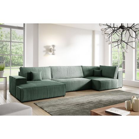 Wohnlandschaft Schlafsofa CORUNIA Stoff Poso Grün Ottomane Links (1/5)