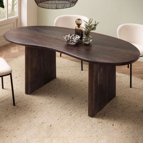 M&S – Table de salle à manger en bois d'acacia massif marron 180x90x75 cm – Vernis transparent – Fabrication artisanale – Poids maximal 50 kg