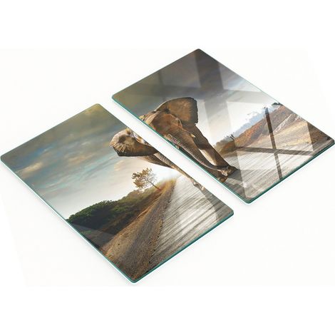 Planche décorative multifonctionnelle pour la cuisine, en verre trempé, motif éléphant, 2 x 30 x 52 cm (1/5)