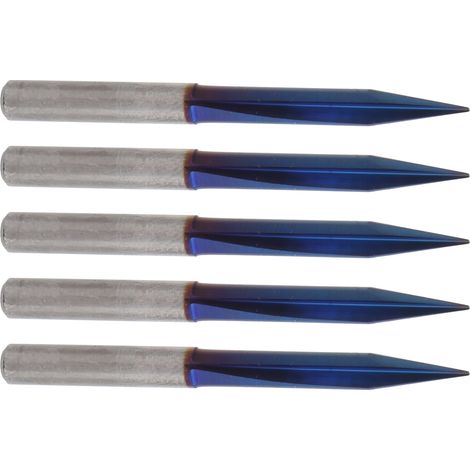 5 Fraises Gravure V Bleues 2 Goujures Droites 4x0.5x20mm pour Fraiseuse CNC