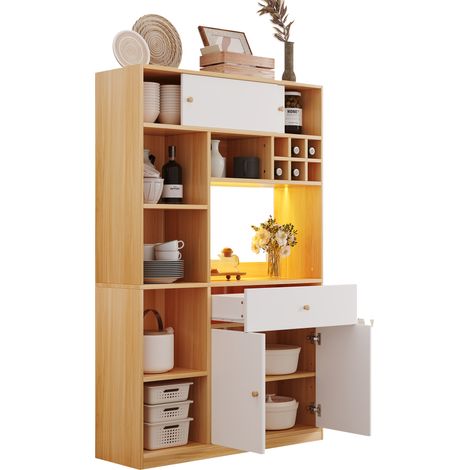 ELVMI Credenza Cucina Alta con 3 Ante 1 Cassetto e Ripiani con LED per Cucina in Pannello 115×35×180 cm (1/5)