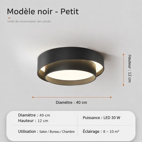 Plafonnier LED rond en fer noir 40 cm 26 W lumière blanche noir 40cm 26 réf 2,7 kg – Livraison gratuite