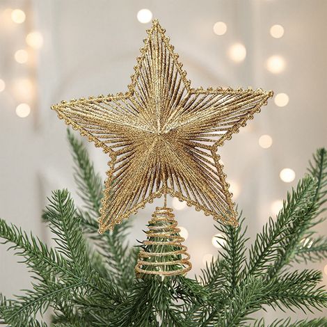 Étoile Pour Sommet D Arbre De Noël - Étoile Creuse À Paillettes Dorées Avec Lumières Intégrées - Décoration De Noël Intérieure Et Extérieure - 1 Pièce (1/5)