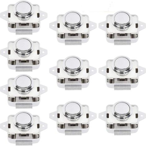 Bouton-poussoir de porte de camping-car - Bouton de verrouillage d'armoire de caravane, lot de 10, argent